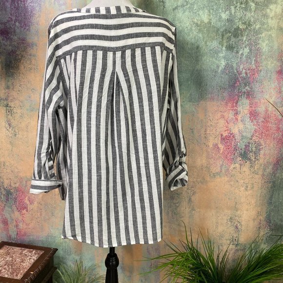 📌 Lucky Brand Cotton Block Striped Long Blouse - Picture 2 of 16